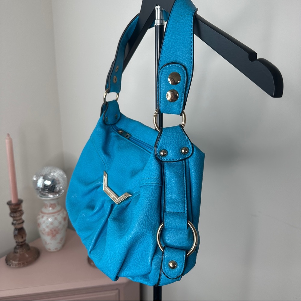 Blue Women's Handbag Gold Accents - Picture 2 of 4